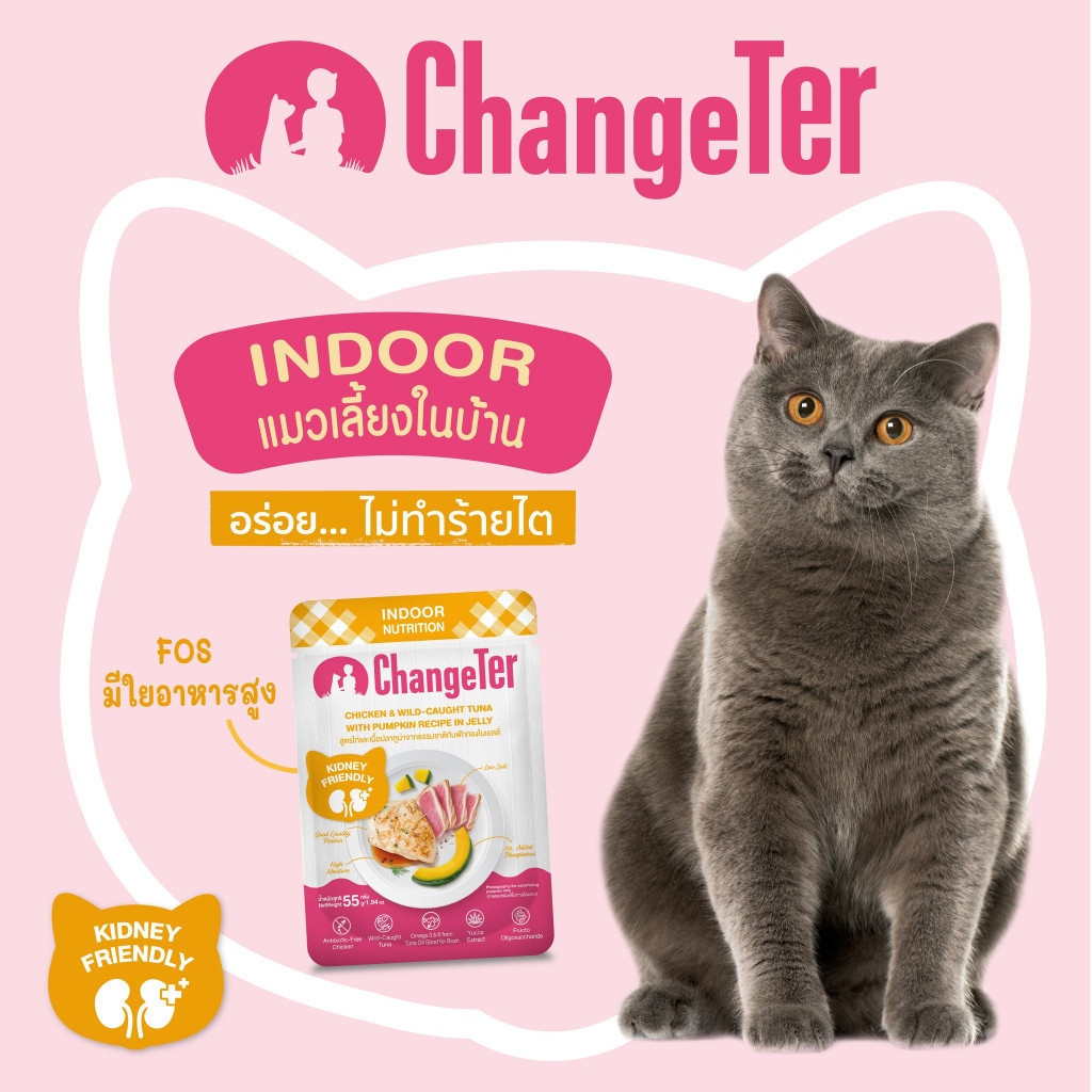 Changeter อาหารเปียกแมว [12 ซอง] ไม่เค็ม อร่อย เพื่อสุขภาพ ขนาด 55 กรัม