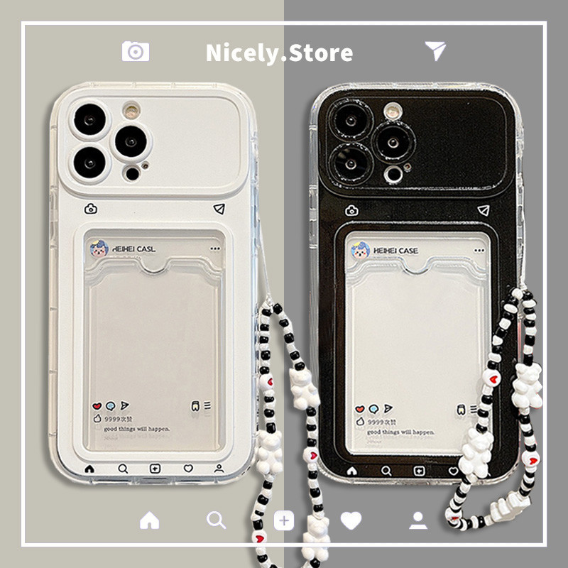 เคสโทรศัพท์มือถือ TPU แบบใส กันฝุ่น พร้อมสายโซ่คล้อง สําหรับ iPhone 15 14 13 Pro Max 12 11