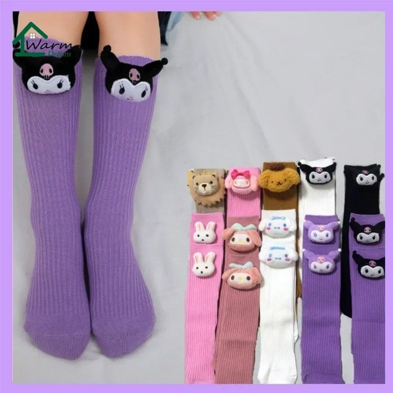 SANRIO ถุงเท้า ลายการ์ตูนอนิเมะ Kuromi Melody Cinnamoroll สไตล์เกาหลี สําหรับเด็กผู้หญิง