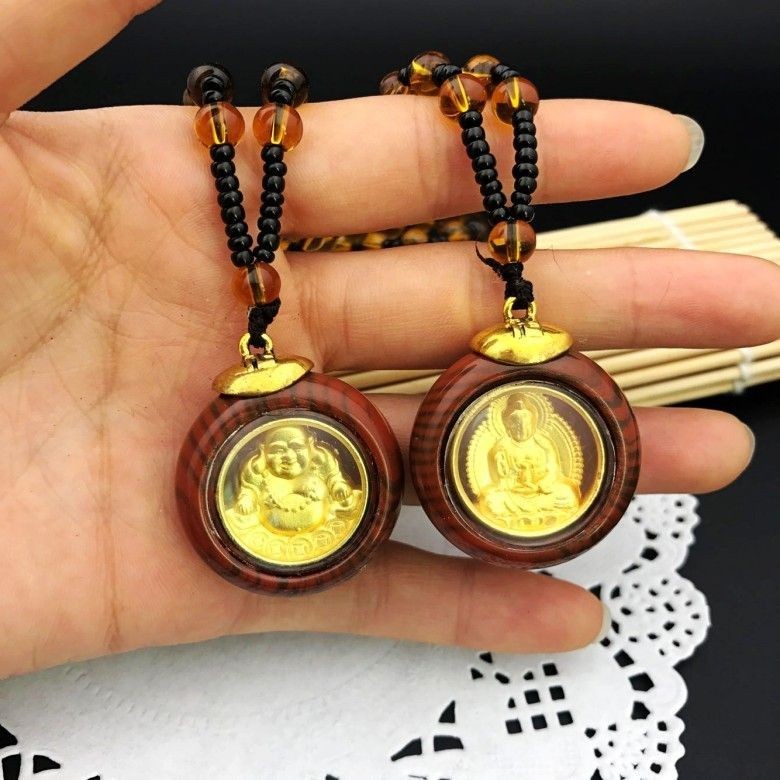 New Product#Jinbo Guanyin Buddha Pendant Men's and Women's Necklaces Double-Sided Buddha Statue Female Pendant Natural Buddha Peach Wood Gold Inlaid Pendant Gift4wu