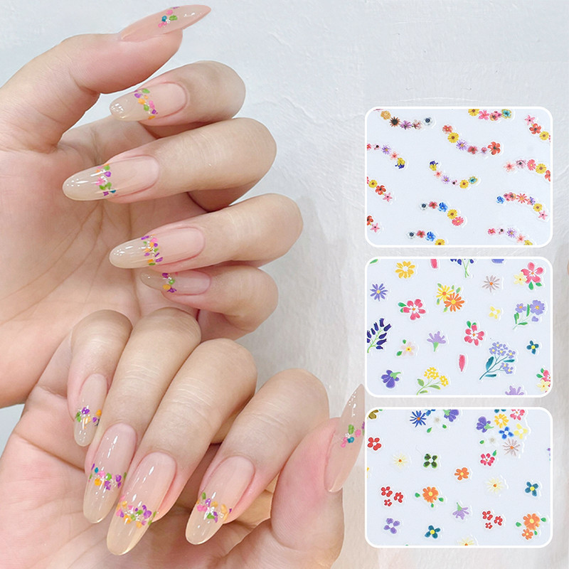 Ur SUGAR สติกเกอร์ ลายดอกไม้ ใบไม้สีเขียว 3D สําหรับตกแต่งเล็บ DIY