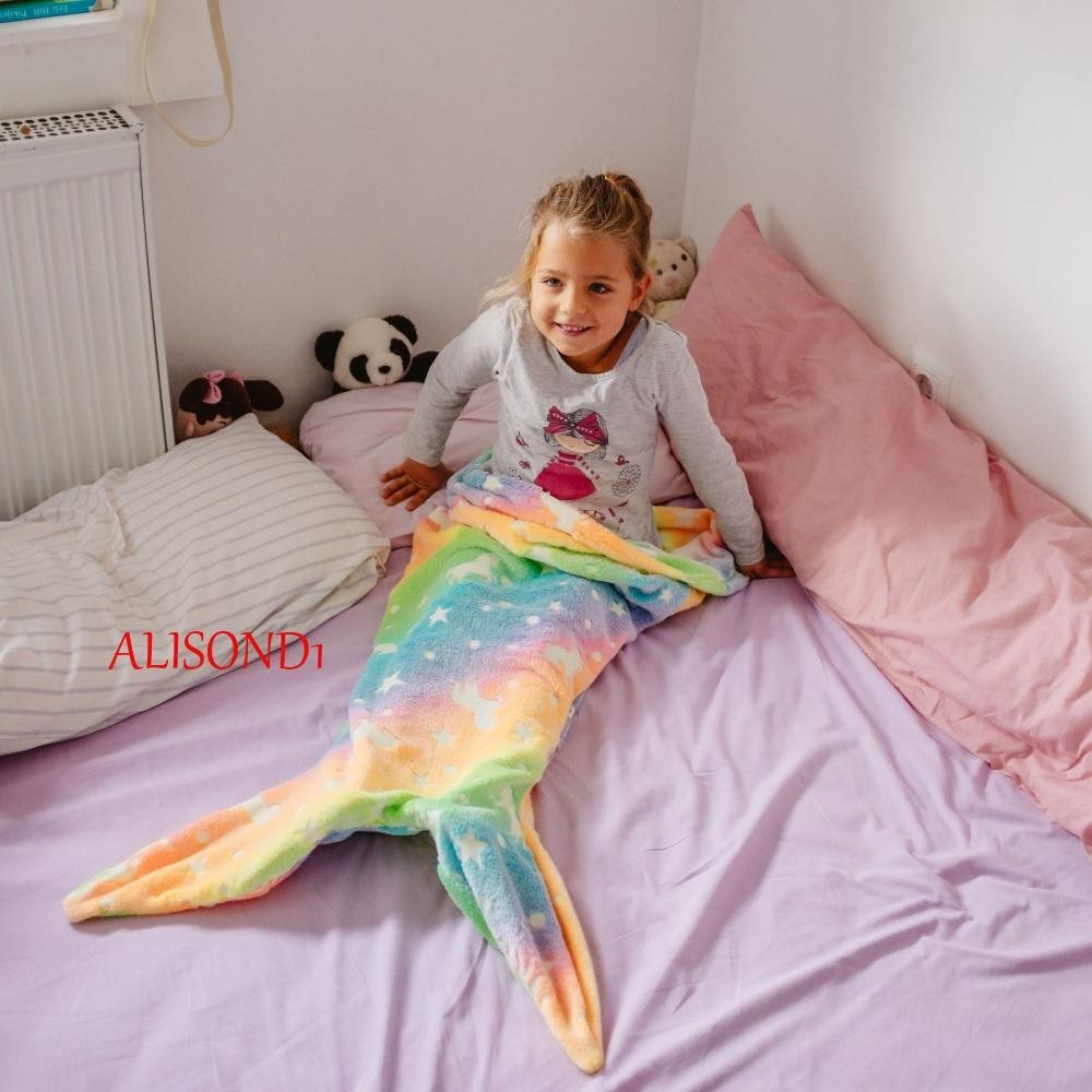 Alisond1 ผ้าห่มนางเงือก สีรุ้ง, ถุงนอนนางเงือก สบาย สากล, ผ้าห่มหางนางเงือก นุ่ม สร้างสรรค์ ผ้าห่มเด็ก