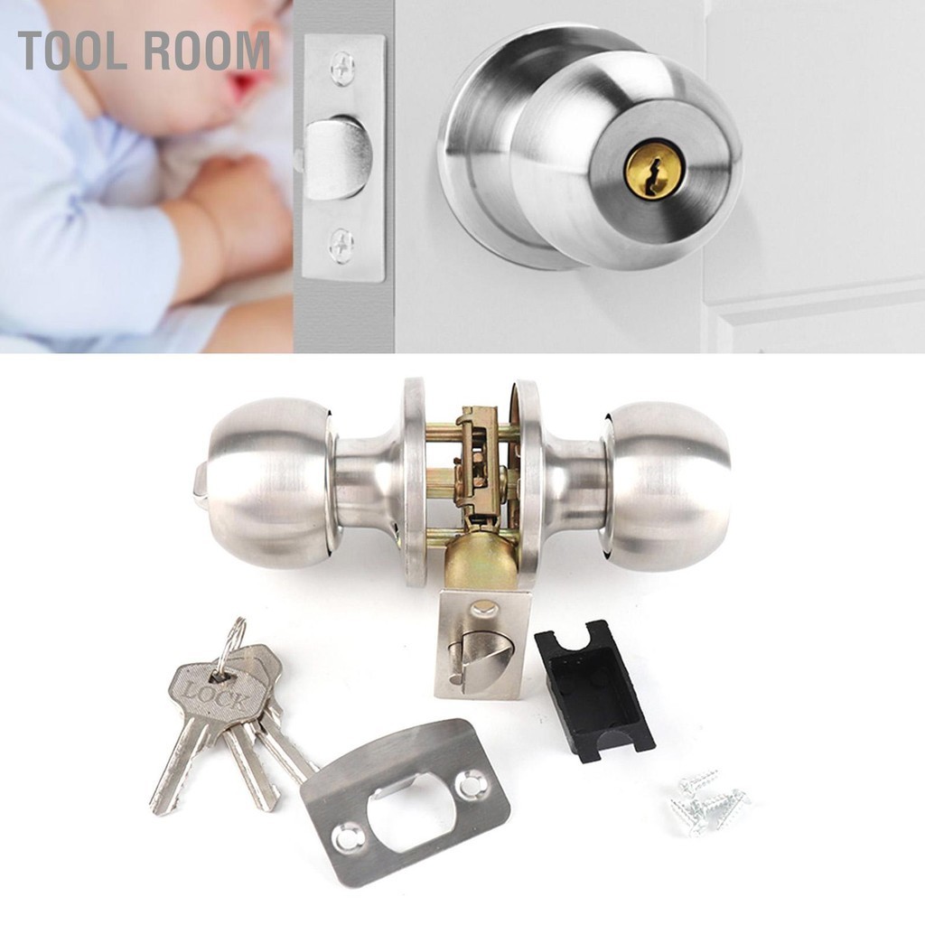 Tool Room Tubular Lockset 3 เสาสแตนเลสบ้านสำเร็จรูปบอลมือจับประตูชุดล็อค