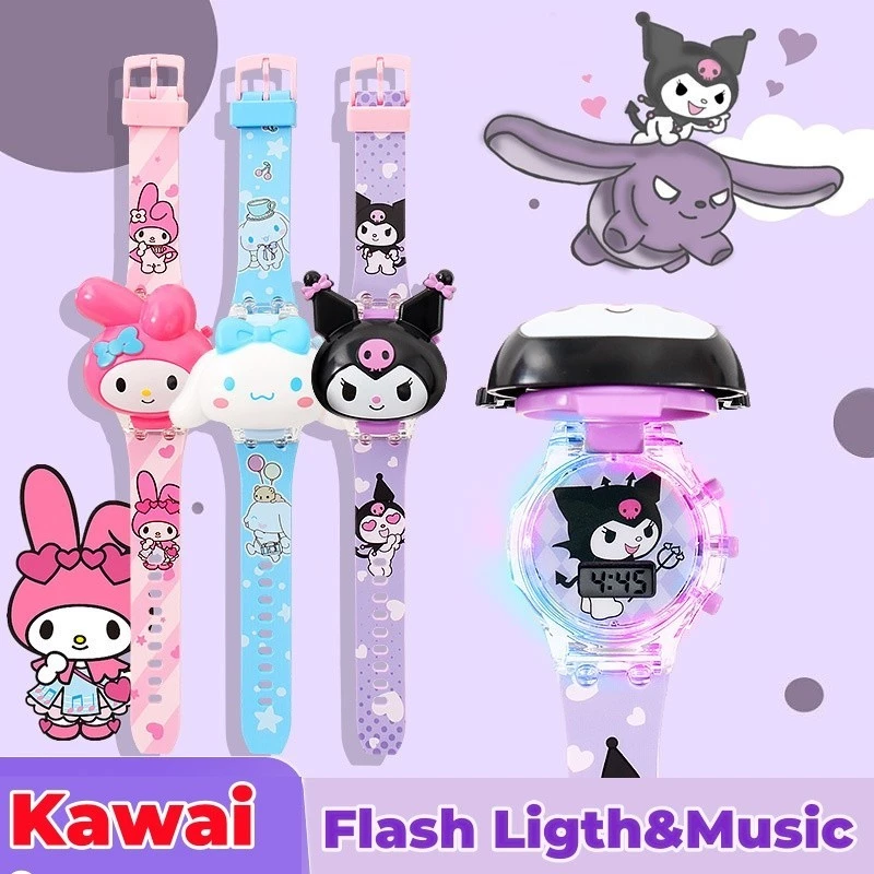 นาฬิกาข้อมืออิเล็กทรอนิกส์ ลายการ์ตูน kuromi melody Cinnamoroll Ultraman แบบเรืองแสง เหมาะกับของขวัญ สําหรับเด็กอนุบาล