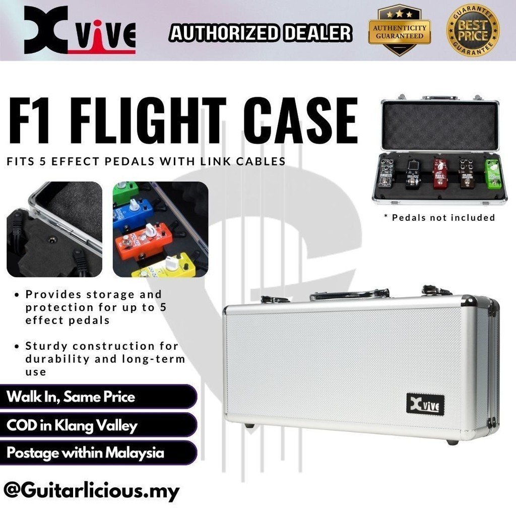 เคสเที่ยวบิน XVIVE F1 สําหรับแป้นเหยียบเอฟเฟกต์ 5 ตัว พร้อมสาย Link ( F-1 / Xvive-F1 )