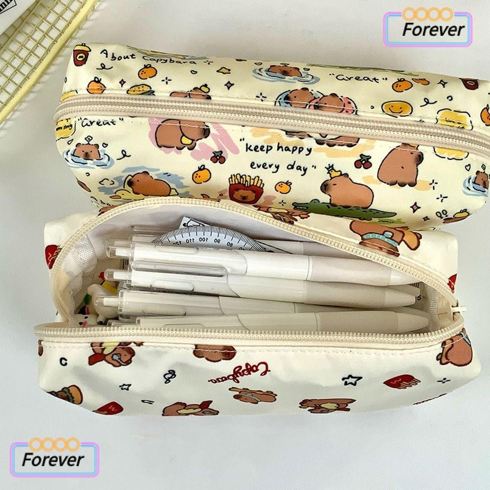 Forever กระเป๋าเครื่องเขียน กระเป๋าดินสอ ปากกา อเนกประสงค์ จุของได้เยอะ ลายคาปิบาราน่ารัก ของขวัญ