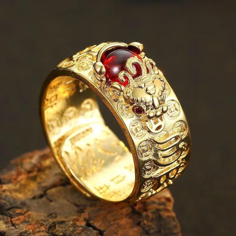แหวนทอง 24K ประดับเพชรเทียม สีเงิน สไตล์เรโทร สําหรับผู้ชาย และผู้หญิง
