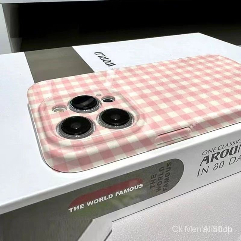 เคสโทรศัพท์มือถือ ลายตาราง สีฟ้า ขาว ชมพู ขาว เรียบง่าย สําหรับ iPhone 7 8 plus x xs XR xsmax 11 12 13 14 15 Pro Max