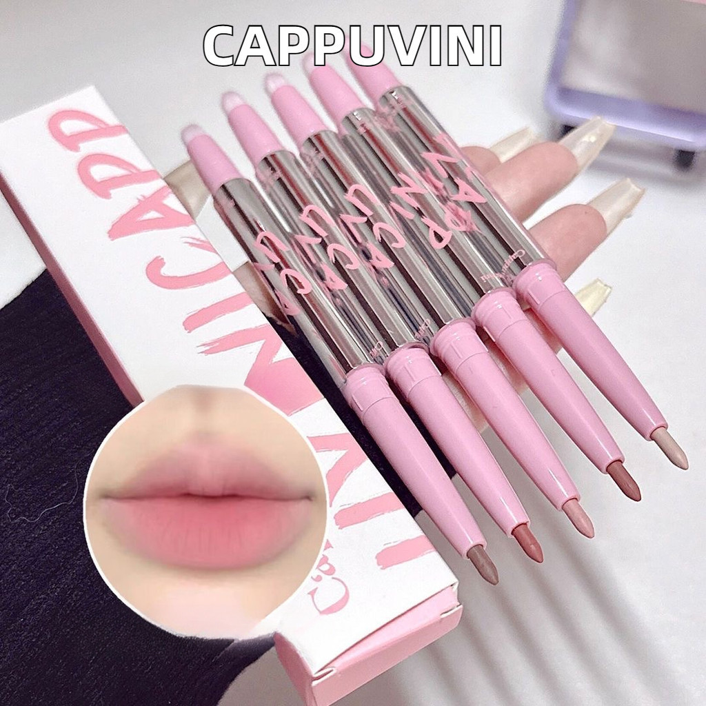 Cappuvini Small Silver Tube Lip Liner To Outline Lip Shape Nude Lipstick Lip Pencil แต ่ งหน ้ าลิปสติก
