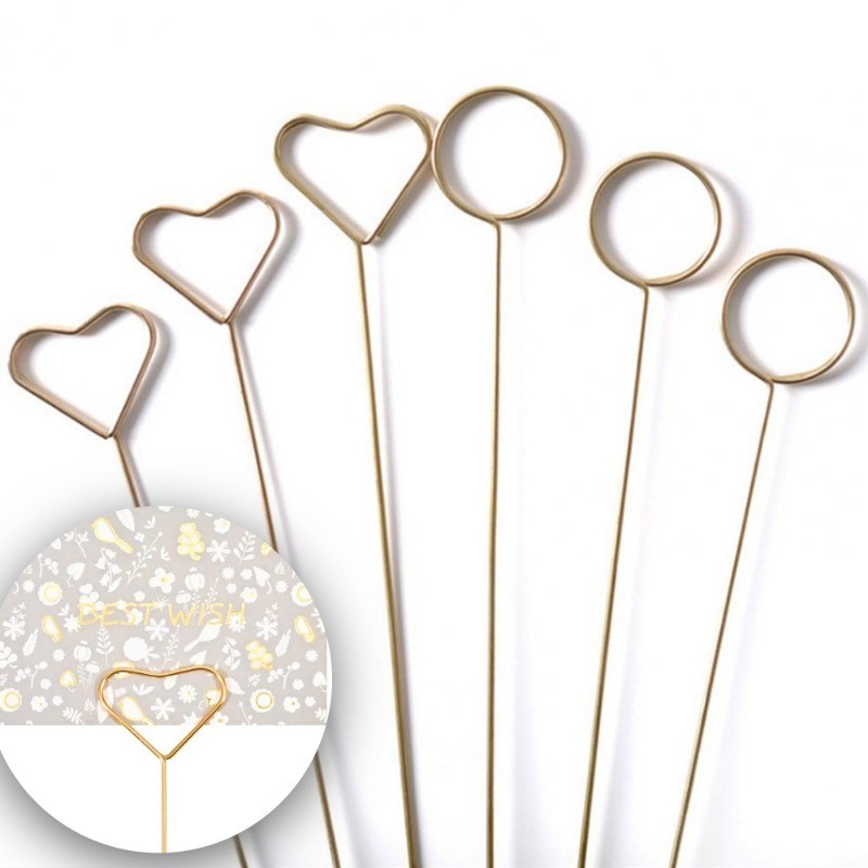 20 ชิ้น ทรงกลม หัวใจ DIY ที่ใส่บัตร โปสการ์ด โลหะ คลิปอวยพร ข้อความ ดอกไม้ การ์ด ขาตั้งตกแต่ง
