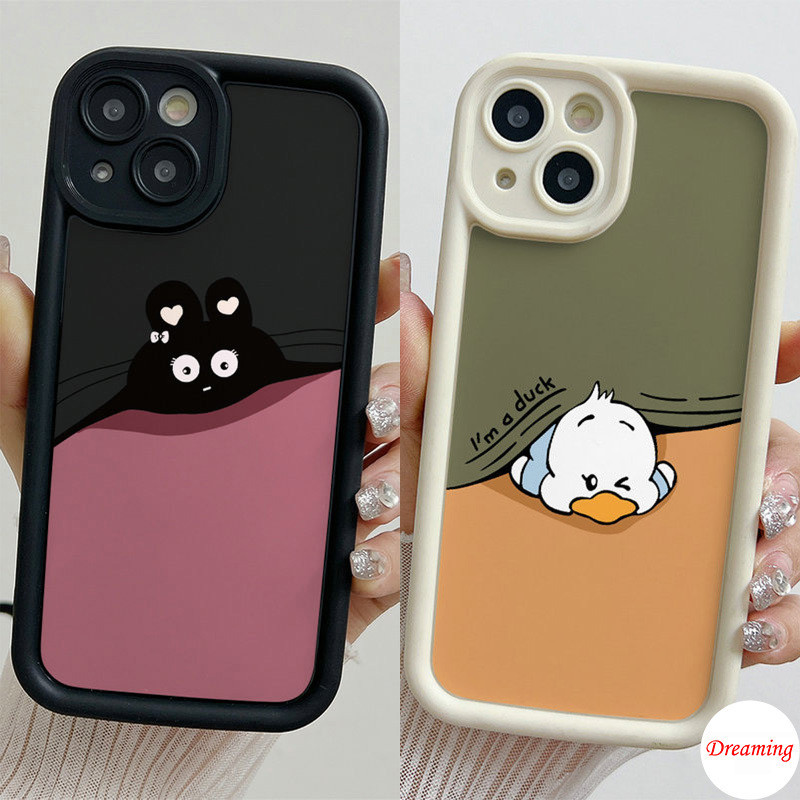 เคสโทรศัพท์มือถือ กันกระแทก ลายแมว และเป็ดน่ารัก สีดํา สําหรับ Samsung Galaxy A05 A04 A03 A02 A15 A14 A13 A12 A11 A25 A24 A23 A22 A21S A20 A35 A34 A33 A32 A31 A30