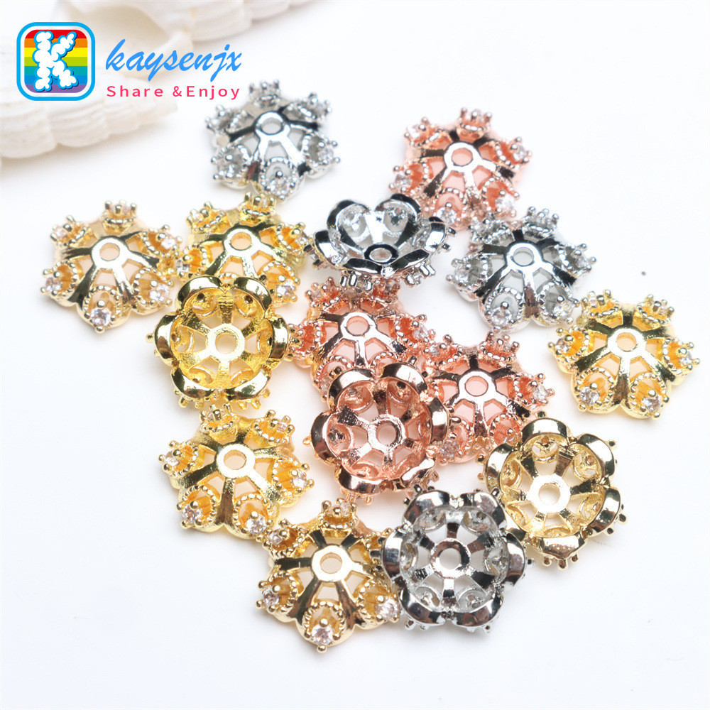 Kaysenjx 10 ชิ ้ น/ชุดฝังเพทาย Hollow Snowflake Spacers 14K/18K Gold Filled สีรักษาดอกไม ้ สไตล ์ ลูกปัดหมวกอุปกรณ ์ เสริม