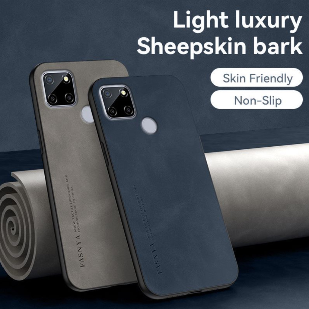 Oppo Realme C12 C25 C25S Narzo 20 เคสกันกระแทกดูดซับแรงตก ทําจากหนังแกะคุณภาพสูง ขอบแข็ง ผิวสัมผัสดี
