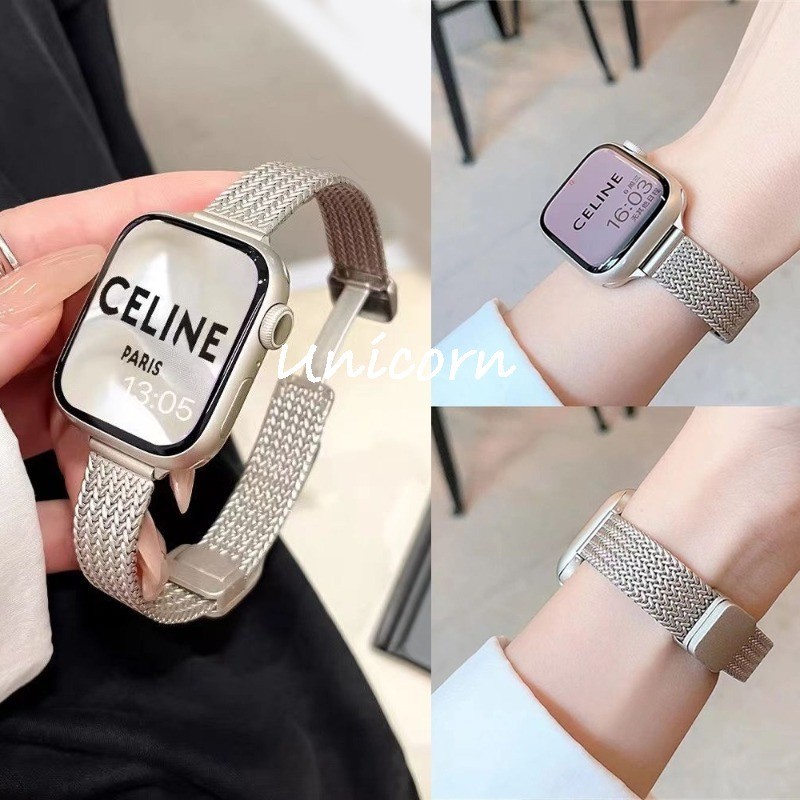 สายสแตนเลสสําหรับ แอปเปิล ดู 40 มม.41 มม.44 มม.42 มม.หัวเข็มขัดแม่เหล็กสร้อยข้อมือโลหะ ฉันดู ชุด 9 8 7 6 กับ 5 4 3 พิเศษ 2 วงดนตรี 49 มม.ผู้หญิง 45 มม. 41 มม.