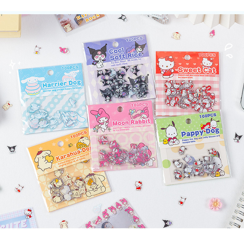 100 ชิ้น/เซ็ต Sanrio สติกเกอร์โปร่งใส PET Mini สติกเกอร์ DIY ตกแต่ง