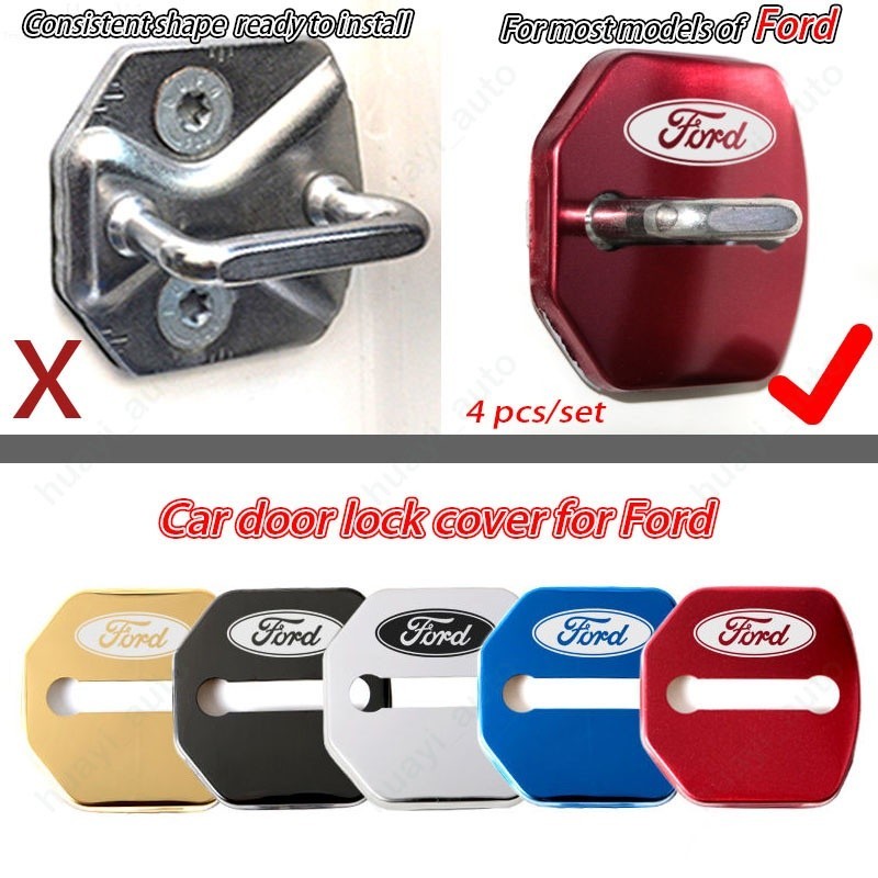 4 ชิ้น/เซ็ตรถประตูล็อคป้องกันตกแต่งสแตนเลสสําหรับ Ford Ranger Bronco Focus Kuga Ka EcoSport Territory Transit F-Series Maverick Figo อุปกรณ์เสริม