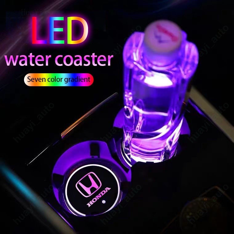 Stylish และใช้งานได้จริงพร้อมส่วนลดที่สวยงาม Honda รถสีสันสดใส LED Water Coaster อุปกรณ์ตกแต่งรถยนต์สําหรับ City Hrv Civic Wrv Brio BRV Fit Accord Vezel