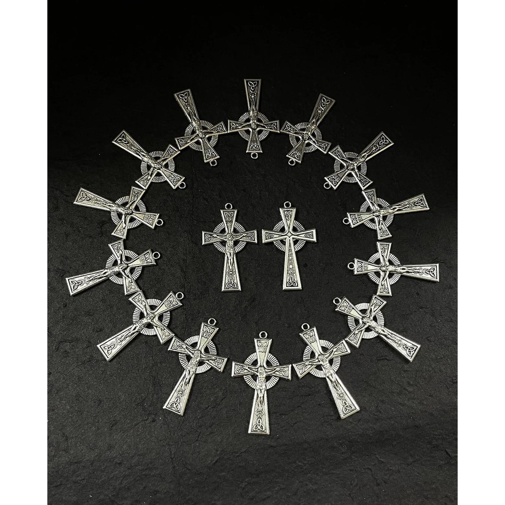 10 ชิ้น DIY สร้อยคอลูกประคํา Charms Faith Celtic Pectoral Cross Crucifix จี้ Chaplet ชิ้นส่วนเครื่องประดับทําอุปกรณ์เสริม
