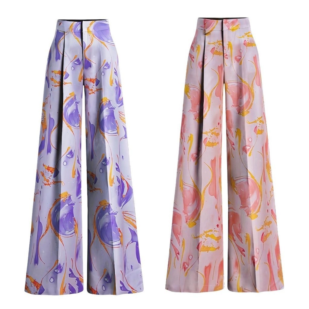 กางเกงขายาวผู้หญิง สีลายกราฟฟิก ผ้าฝ้าย เอวสูง รุ่น IR058 Clothing Women Lady Pants เสื้อผ้า