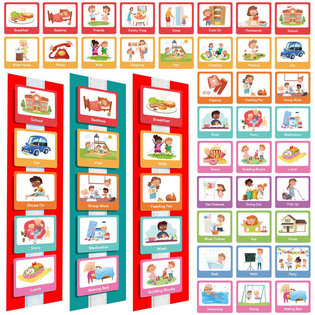 ตารางภาพสําหรับ Home Day Night ออทิสติก Routine แผนภูมิการ์ด Visual Wall Planner Chore แผนภูมิสําหรับเด็กทุกวัน Toddle