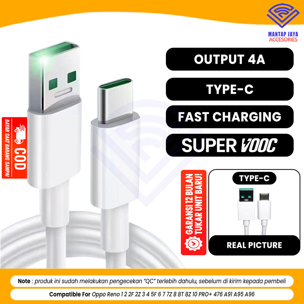 CABLE DATA CHARGER 4A TYPE C SUPER VOOC FAST CHARGING สําหรับ OPPO RENO 1 2 2F 2Z 3 4 5F 6 7Z 8T 8Z 