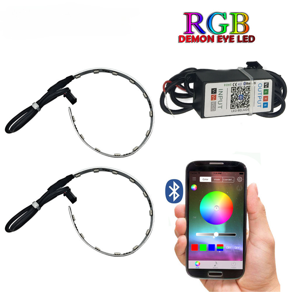 2 ชิ้น Auto RGB ไฟหน้าโปรเจคเตอร์ Led Devil Eye Demon Eye โคมไฟสําหรับรถยนต์ App รีโมทคอนโทรลโปรเจคเตอร์ไฟหน้า angel eyes