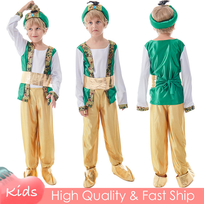 Grimms Fairy Tales Prince Aladdin Tales จาก 1001 Nights สีเขียวชุดฮาโลวีนคอสเพลย์เครื่องแต่งกายสําหร