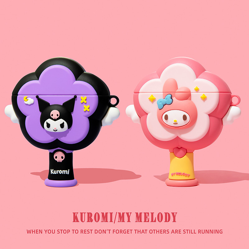 Magic Wand Kuromi & Melody Case สําหรับ AirPods1/2/3/Pro/Pro2 เคสซิลิโคนอ ่ อนนุ ่ มพร ้ อม Carabiner