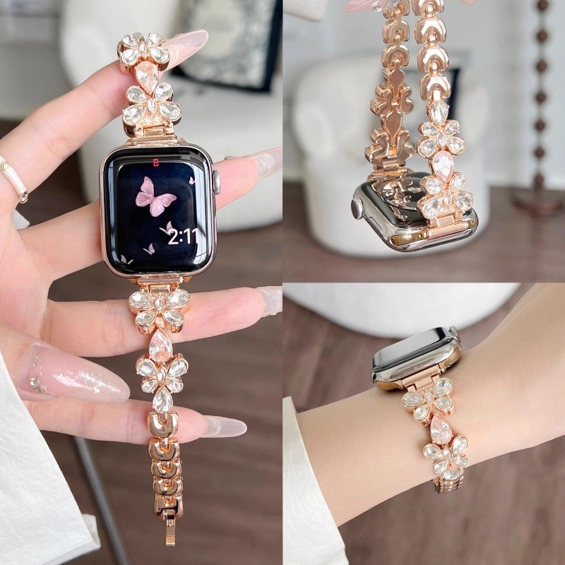 สําหรับ แอปเปิล ดู 46 มม.40 มม.41 มม.ผีเสื้อ ข หลิง วงดนตรี สําหรับผู้หญิงสร้อยข้อมือเพชรเงาสําหรับ iดู 10 9 8 7 6 กับ 5 45 มม.44 มม.49 มม.