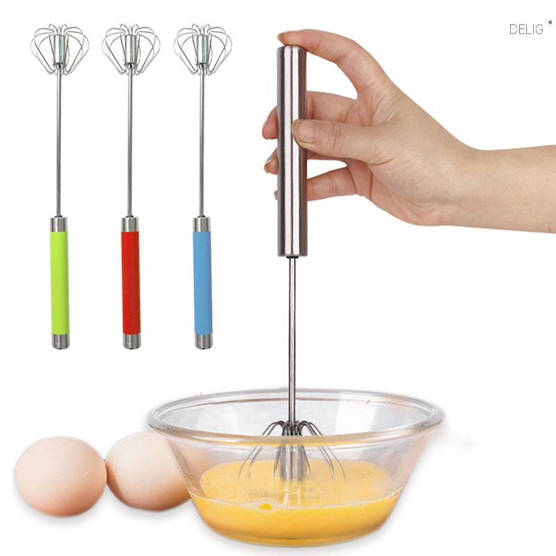 Delig &gt; Multicolor กึ ่ งอัตโนมัติไข ่ Beater ไข ่ Whisk Manual Hand Mixer Self Turning Cream Utensils Whisk Manual Mixer Kitchen Gadgets Nice