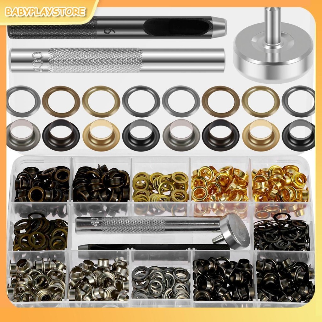 400 ชุด Grommet ชุด 3/16 นิ้วตาไก่ Punch Kit พร้อม Hole Punch เครื่องมือ 4 สีทองเหลืองตาไก่คู่มือ Grommet ชุดสําหรับผ้าหนังผ้าใบ SHOPQJC4500