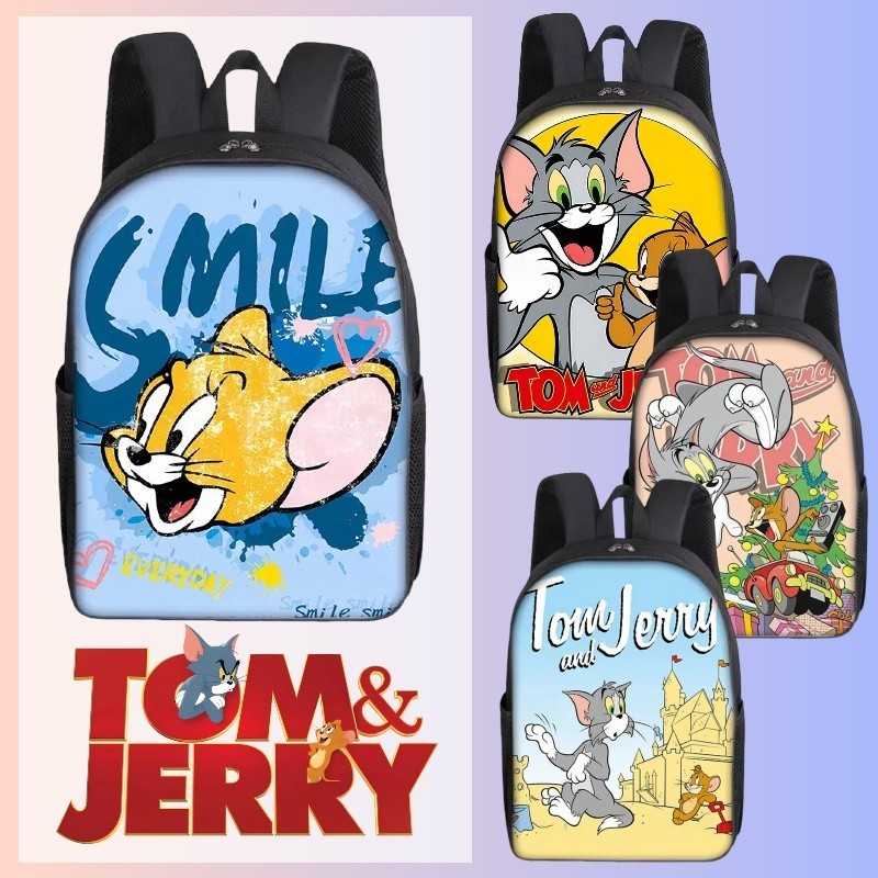 Tom and Jerry กระเป ๋ าเป ้ สะพายหลัง 16 นิ ้ วการ ์ ด Classic Pass กระเป ๋ าเป ้ สะพายหลังความจุขนาดใหญ ่ อุปกรณ ์ นักเรียนอเนกประสงค ์ กระเป ๋ าเดินทางคอมพิวเตอร ์ ของขวัญวันเกิด