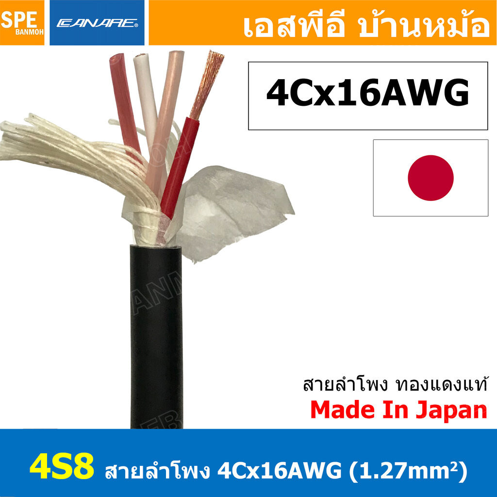 [ 1เมตร ] สายลำโพง คานาเร่ สายลำโพง Canare 4S8 Star Quad Speaker Cable Made in Japan รุ่น 4S8 สายลำโ