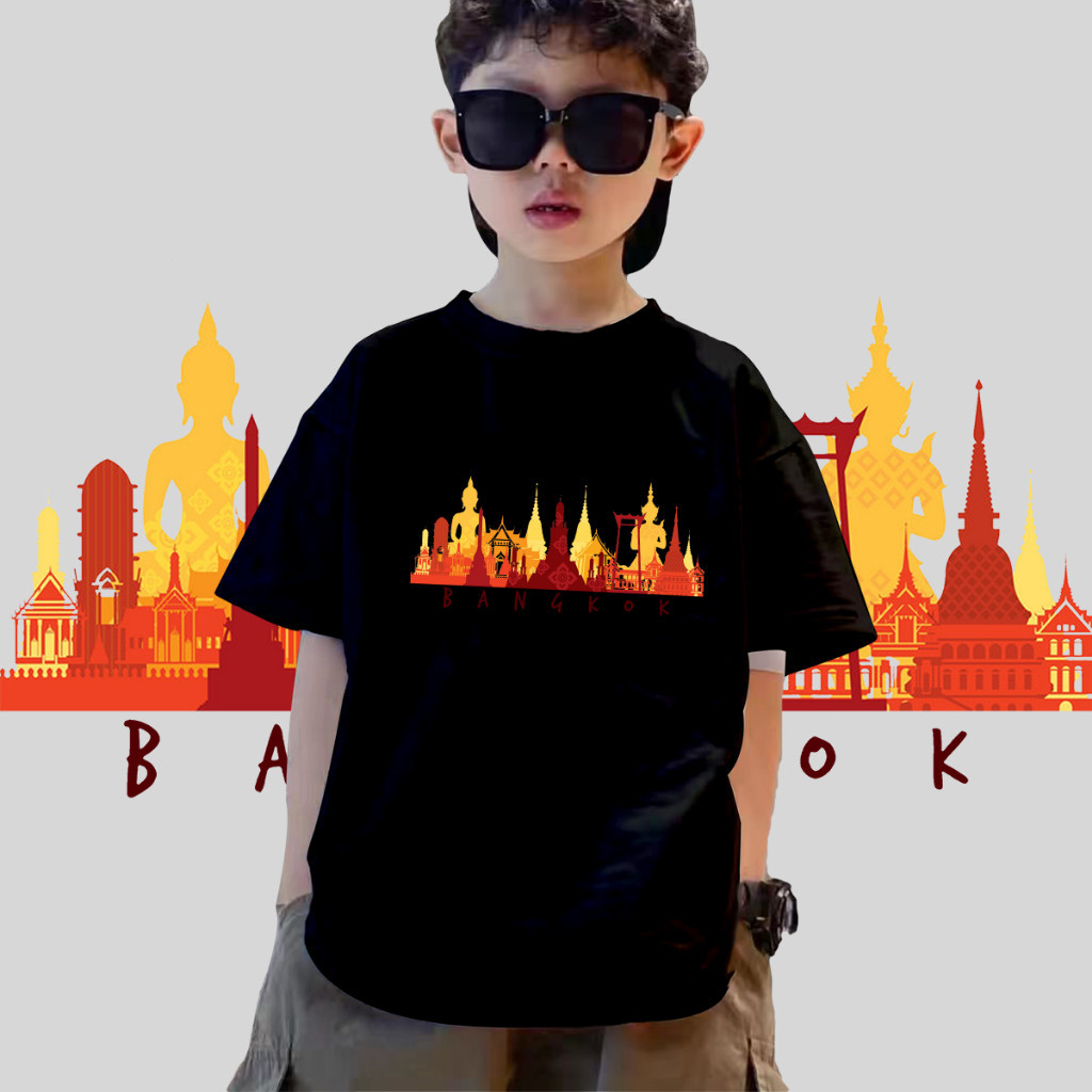 🔥เสื้อยืดเด็ก🔥Bangkok Souvenir T-shirt เนื้อผ้าดีมากนุ่มไม่หนาไม่บางใส่สบายและใบอากาศได้ดี แบบชัดเจน