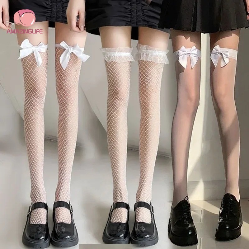 1คู่สไตล์ญี่ปุ่นที่เรียบง่ายกุทัณฑ์เข่าสูงถุงเท้า-ผู้หญิงสาวหวานน่ารักนัวเนียถุงน่อง-แฟชั่นลูกไม้ถุงน่องตาข่าย