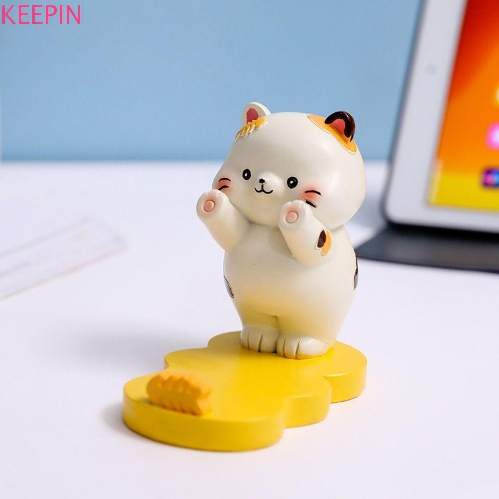 Keepin ลูกแมวตุ๊กตา,น่ารักการ์ตูนสัตว์ที่วางโทรศัพท์,งานฝีมือเรซินขนาดเล็กสาวหัวใจ Kawaii สัตว์ Miniatures เครื่องประดับตกแต่ง