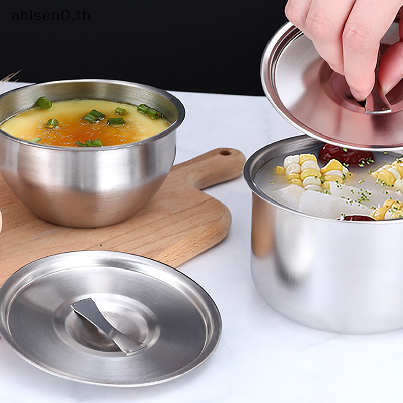 Ahlsen0 304 ชามข ้ าวสแตนเลสพร ้ อมฝาปิดชามซุปชามข ้ าวนึ ่ ง Anti-Scalding เด ็ กชามขนาดเล ็ กเกาหลีครัวเครื ่ องมือ th