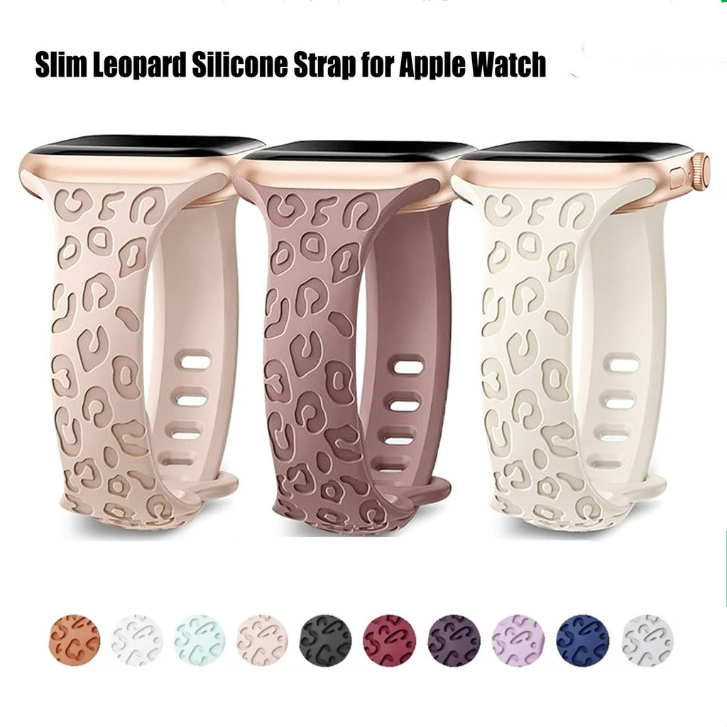 สายรัดซิลิโคนเสือดาวบางสําหรับ iWatch Band 49 มม.45 มม.41 มม.42 มม.38 มม.44 มม.40 มม.สําหรับ Apple Watch Series 10 9 8 7 6 5 4 3 SE2 Ultra2 Ultra2 Ultra