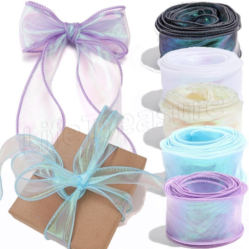 [ ที่โดดเด่น ] เส้นด้ายตาข่ายสีทึบ - ริบบิ้นซาตินแฟนตาซี - ริบบิ้นเส้นด้ายหางปลา - วัสดุบรรจุภัณฑ์ช่อดอกไม้ - เครื่องประดับโบว์เค้ก - สําหรับตกแต่งงานแต่งงาน