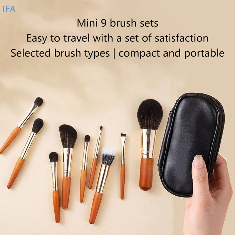 【IFA 】 ชุดแปรงแต ่ งหน ้ าแบบพกพา 9 ชิ ้ น Mini Blush Cosmetic Eyebrow Eyeshadow Brush Kit good