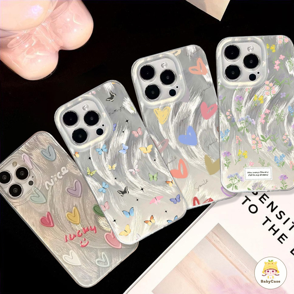 แฟชั่นที่มีสีสันน่ารักหัวใจรักฝันผีเสื้อหรูหราโฮโลแกรมเลเซอร์เคสสำหรับ iPhone 11 15 13 12 14 Pro Max 7P 8P XR X XS Max