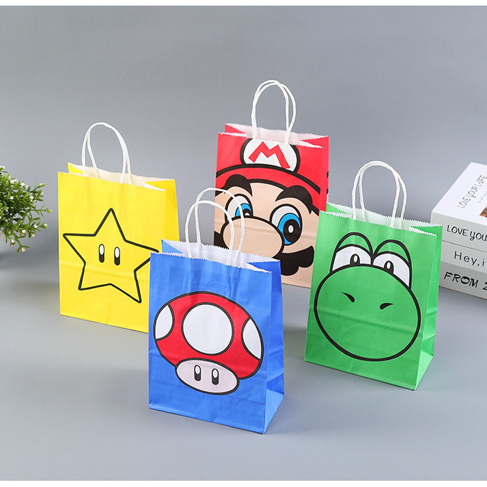 Super Mario ถุงกระดาษ Super Mario Giveaways ถุงกระดาษ Mario และ Luigi Party Giveaways