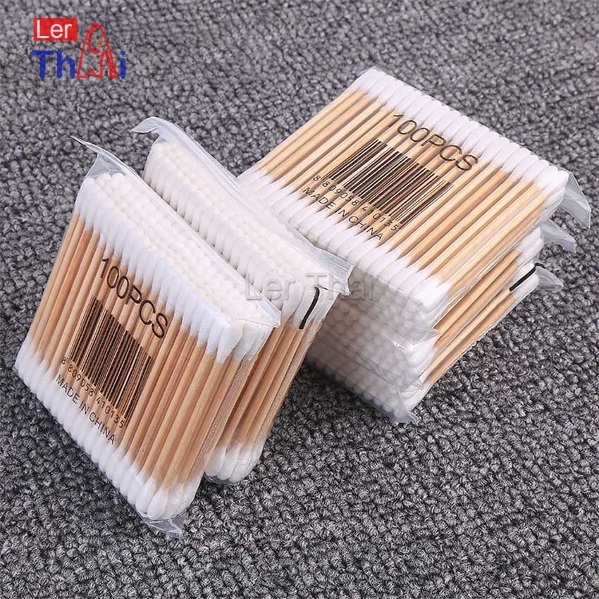 LerThai สำลีก้านด้ามไม้  หัวคู่คัตเติ้ลบัต สำลีแบบไม้  1 แพ็ค บรรจุ 80 ก้าน Cotton swab