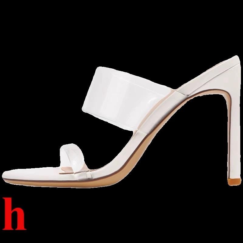One-word Strap รองเท้าแตะโปร่งใสผู้หญิง 2024 สไตล์ใหม่ฤดูร้อนรองเท้าส้นสูงสีขาว Stiletto Heel Fairy สไตล์ Nude รองเท้าแตะรองเท้าแตะ