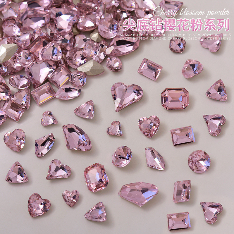 10 เครื่องประดับเล็บเพชรหัวใจสีชมพูหัวใจพีชแก้วเพชรเครื่องประดับคริสตัล