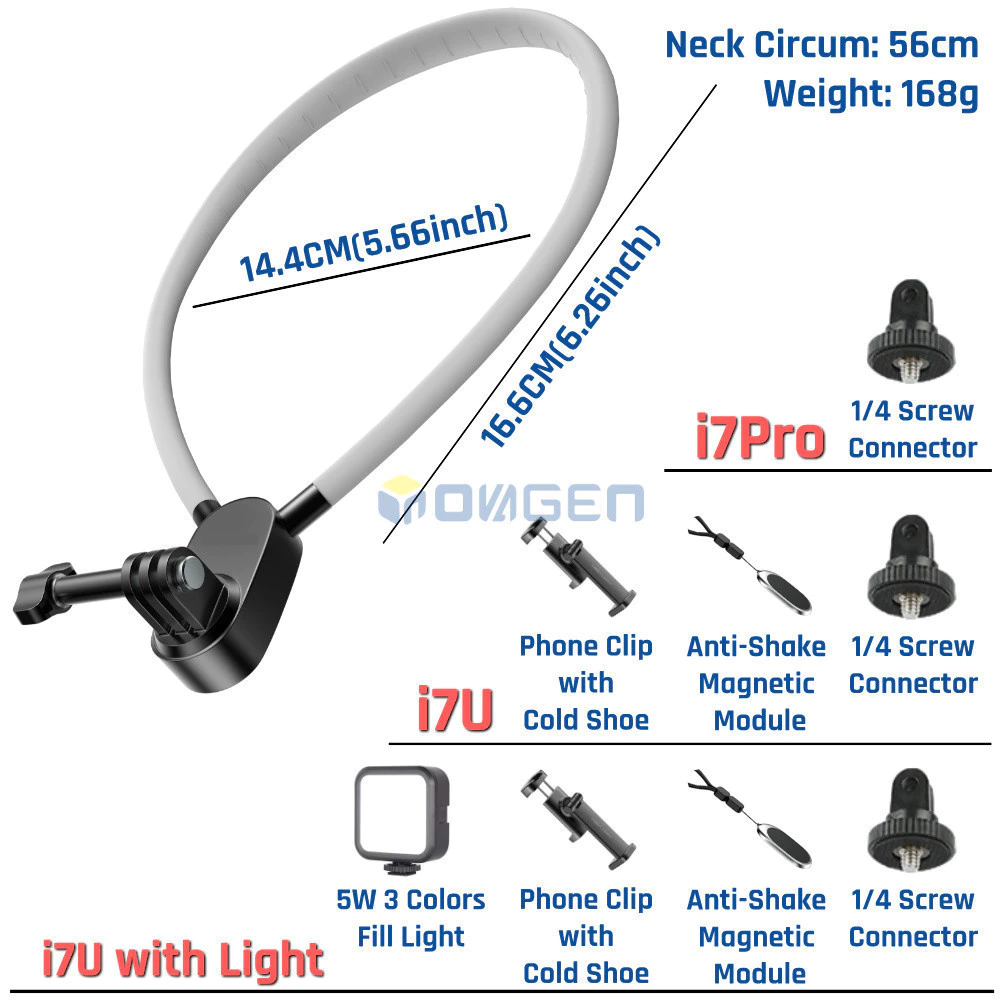 Inovagen แม่เหล็ก Anti-Shake POV/Vlog คอ Mount ผู้ถือโทรศัพท์สําหรับโทรศัพท์และ Action กล้อง DJI,GoPro Max,Insta360,เติมแสงใช้งานร่วมกับ,สายคล้องคอ Mount Lanyard thumbnail 10