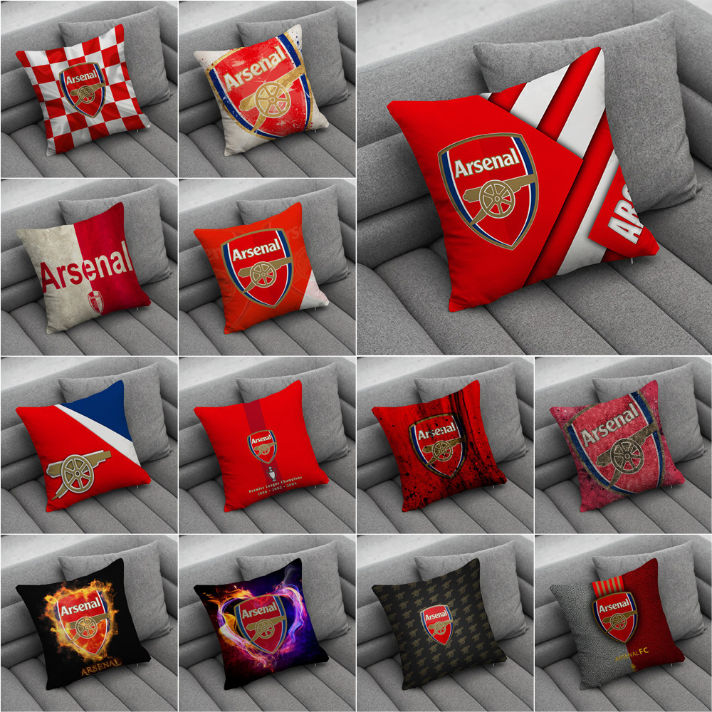 อาร์เซนอล FC โลโก้โยนปลอกหมอนด้านเดียวพิมพ์หมอนห้องนั่งเล่นโซฟารถของขวัญปลอกหมอนอิงเด็กของขวัญ(ไม่มีแกน)