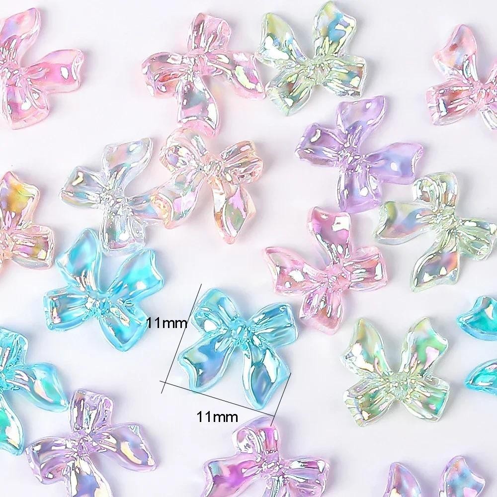 100 ชิ้น/เซ็ตที่มีสีสัน Jelly AB Bow ตกแต่งเล็บ 3D เรซิ่นน่ารัก Bowkont เล็บ Charms อัญมณีพรีเมี่ยม DIY เล็บ Rhinestones