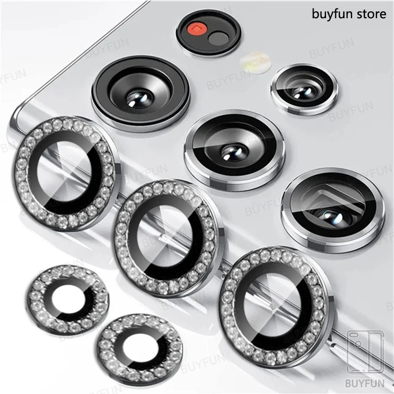 1 ชุดสําหรับ Samsung Galaxy S24 S25 Ultra S25U 25sU 3D โค้งกระจกนิรภัยกล้องเลนส์ Protector Matel กรอบป้องกันแหวนเพชรฝาครอบ Shine หมวก