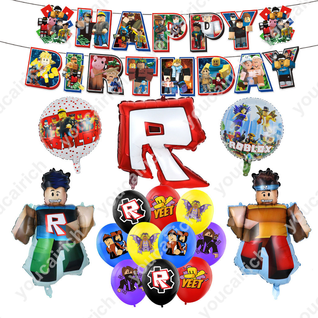 Roblox Theme เด ็ กวันเกิดตกแต ่ งเกม Robx ฟอยล ์ บอลลูนแบนเนอร ์ เค ้ ก Topper บอลลูนชุดอุปกรณ ์